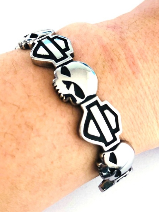 Harley-Davidson Jewelry - Harley-Davidson Silver and Black Skull Link Bracelet